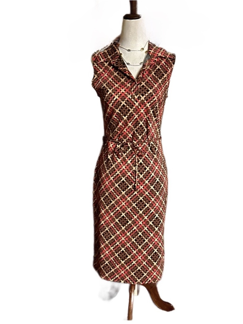 A’ Gaci ~ Women’s Large ~ Vintage ~  USA ~ Brown/ Black / Red ~ Plaid ~  Dress